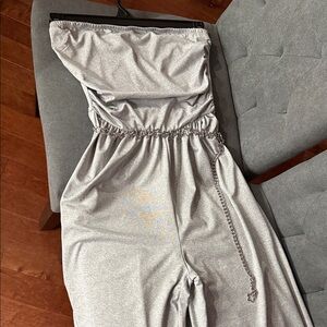Elegant Silver Strapless Jumpsuit